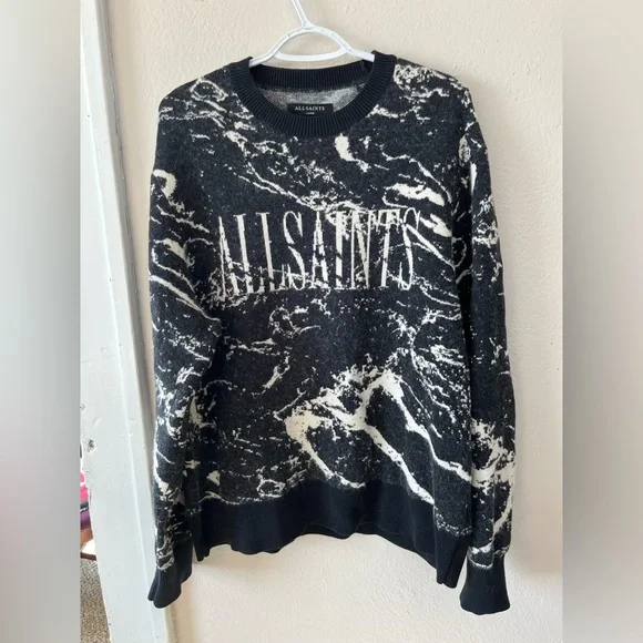 All Saints Monochrome Marble Crewneck Sweater - Picture 1 of 6